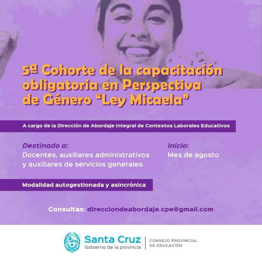 Convocatoria abierta a la 5ª Cohorte de la capacitación en Perspectiva de Género “Ley Micaela”