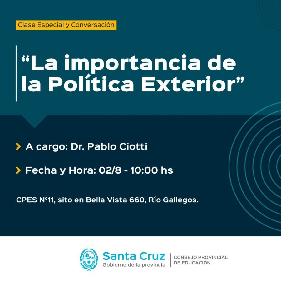 Se llevará adelante una clase especial y conversación “La importancia de la Política Exterior”