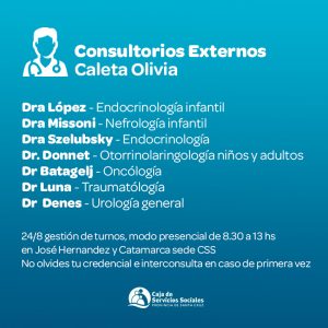 Caleta Olivia: Siete especialistas itinerantes brindarán atención médica