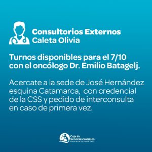 Se encuentran disponibles, este viernes y sábado, turnos de oncología en Consultorios externos de Zona Norte