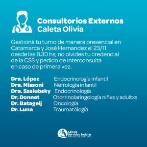 Caja de Servicios Sociales: Nueva jornada de gestión de turnos para Consultorios Externos Caleta Olivia