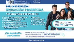 Hasta el viernes 3 de marzo están abiertas las pre-inscripciones a las ofertas académicas del InSET