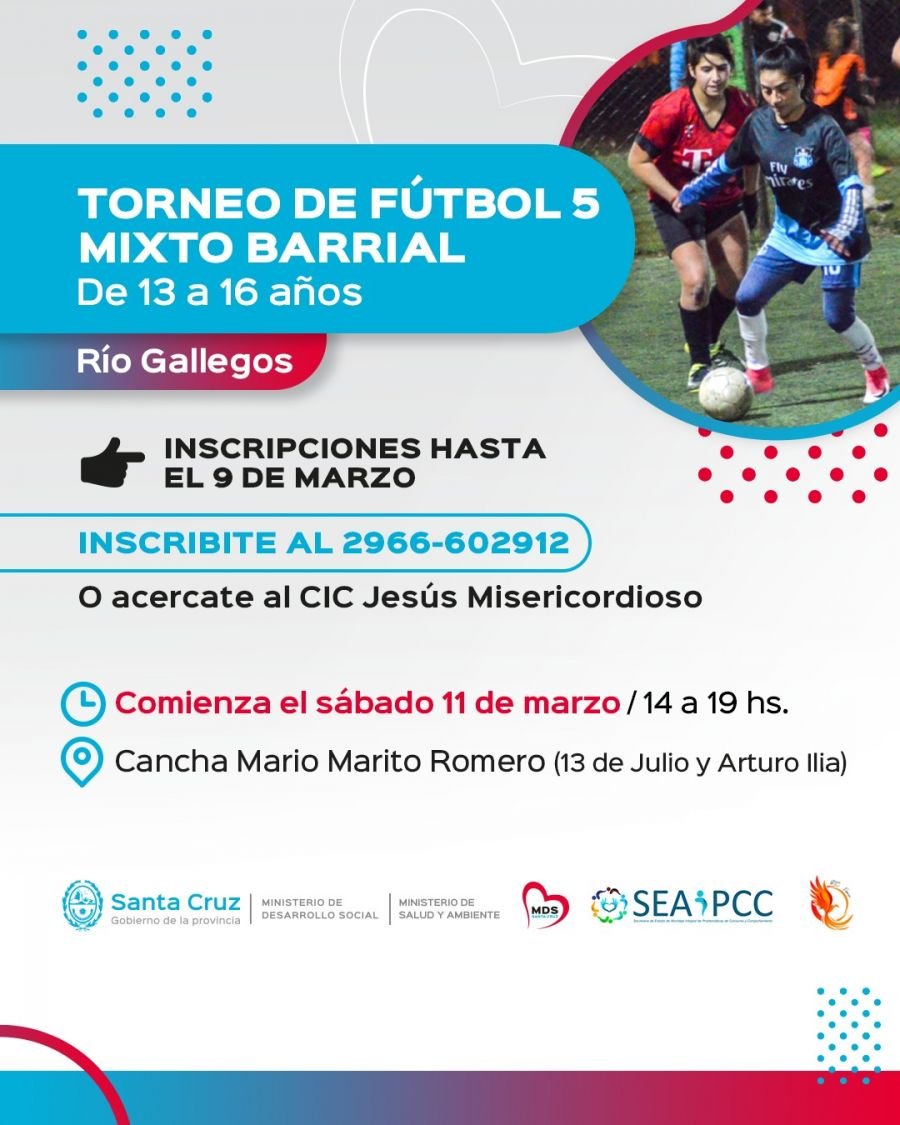 Se encuentran abiertas las inscripciones al torneo de fútbol 5 mixto barrial