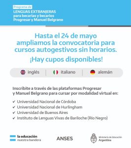 Se extendió la convocatoria para la inscripción a los cursos de Lenguas Extranjeras