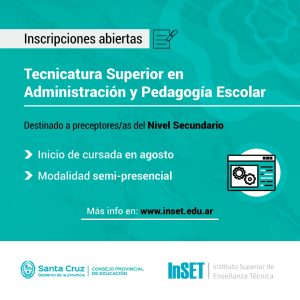 Abrió la inscripción a la Tecnicatura Superior en Administración y Pedagogía Escolar