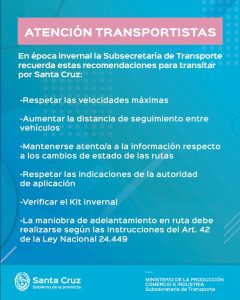 Atención transportistas: recomendaciones para transitar por Santa Cruz en época invernal
