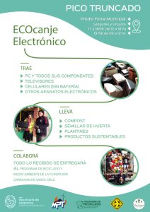 Acciones Verdes: Se realizará Jornada de ECOcanje Electrónico en Pico Truncado y Gobernador Gregores