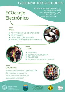 Acciones Verdes: Se realizará Jornada de ECOcanje Electrónico en Pico Truncado y Gobernador Gregores