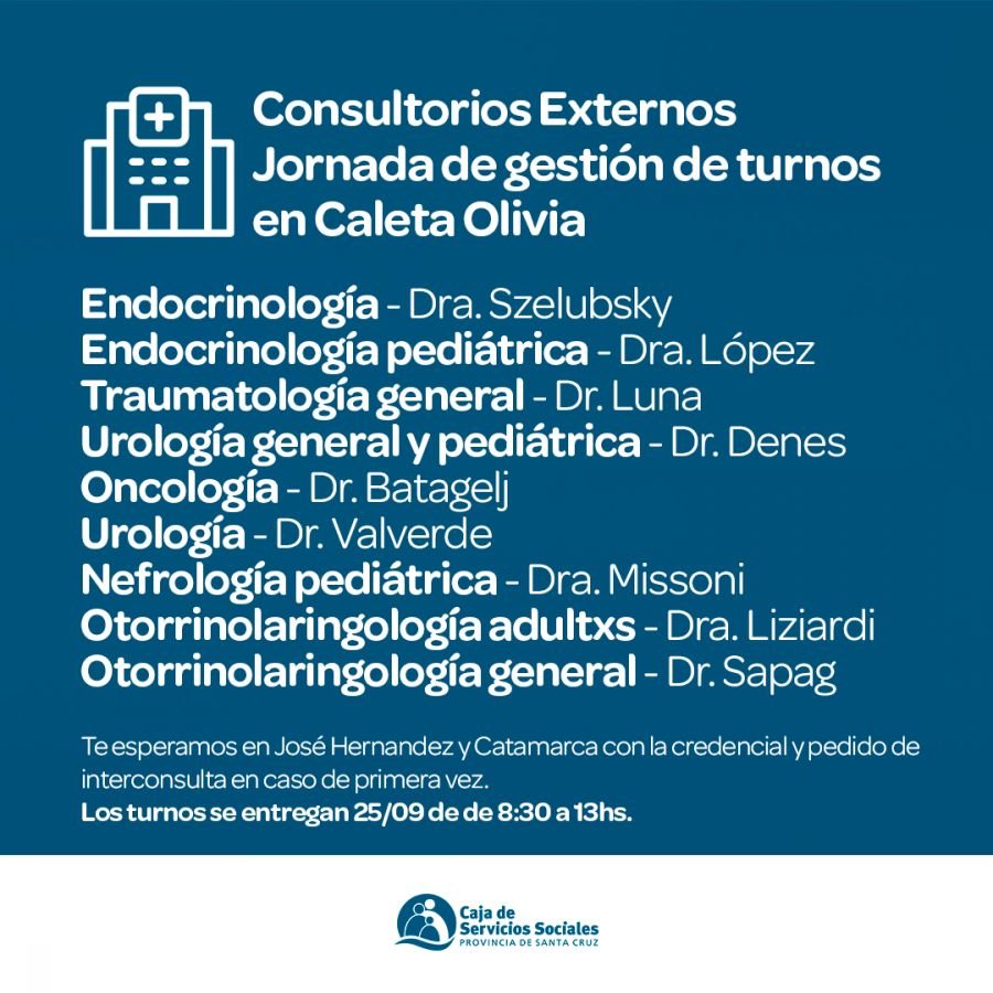 Caleta Olivia: La Caja de Servicios Sociales brindará jornada de gestión de turnos con especialistas itinerantes