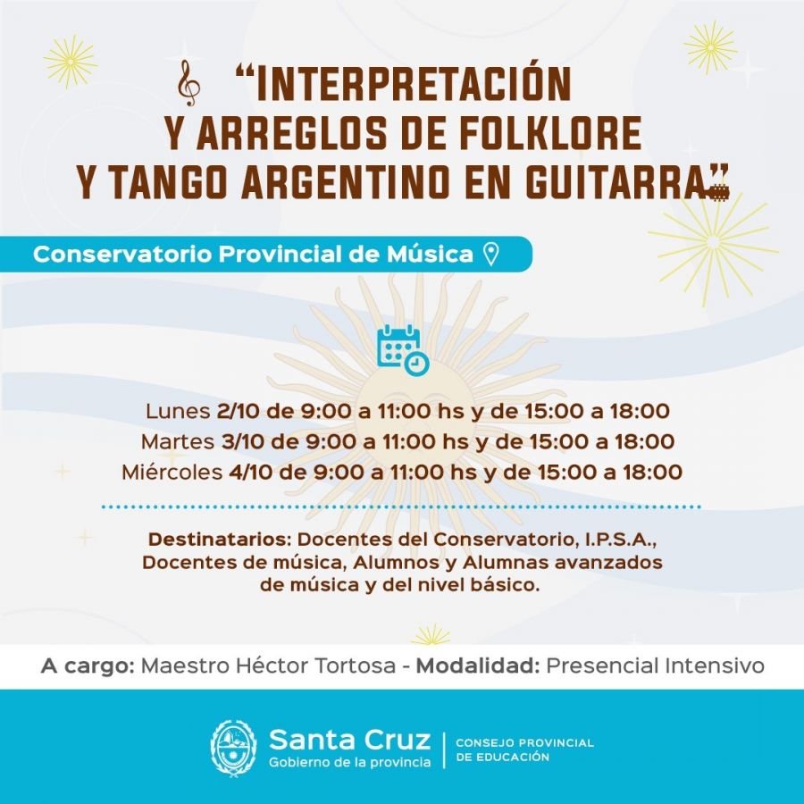 Invitan a inscribirse al taller de “Interpretación y arreglos de folklore y tango argentino en guitarra”