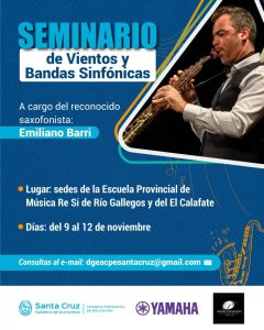 El reconocido saxofonista Emiliano Barri realizará un Seminario de Vientos y Banda Sinfónica
