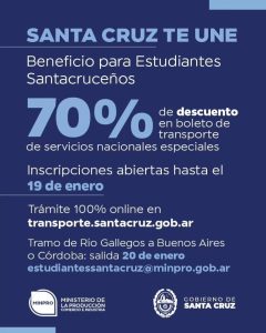 Santa Cruz Te Une: estudiantes santacruceños pueden acceder al 70 % de descuento en pasajes terrestres
