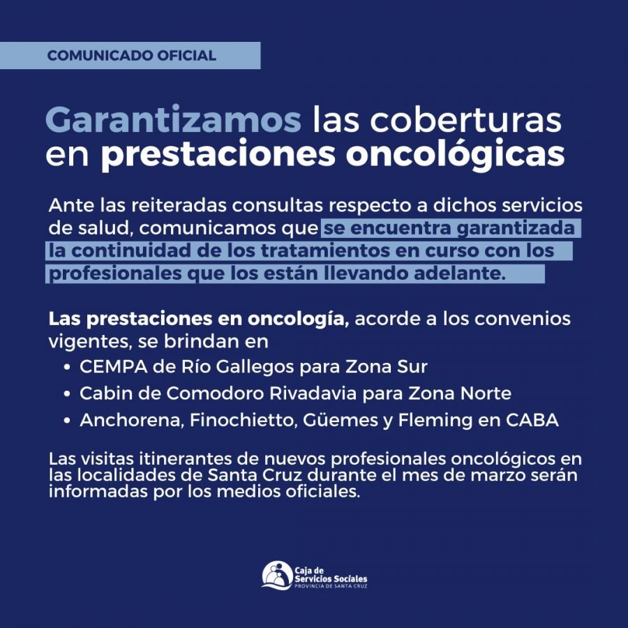 La Caja de Servicios Sociales aseguró la continuidad de los tratamientos oncológicos