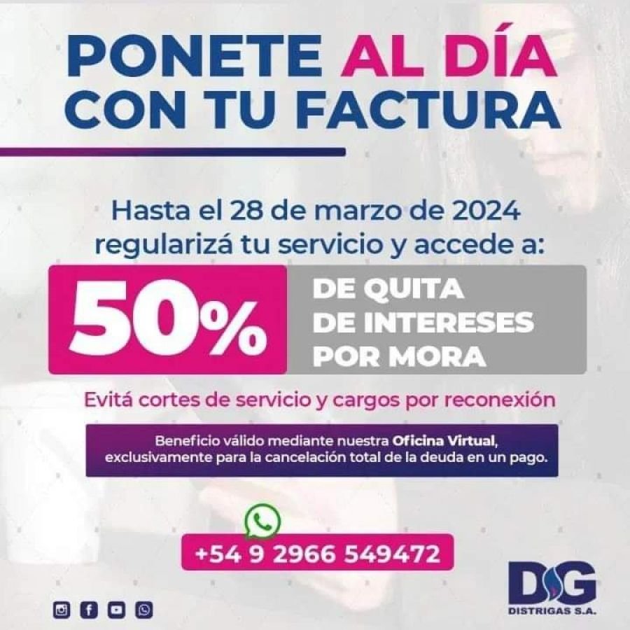 Distrigas: Tenés tiempo hasta el 28 de marzo para regularizar tu deuda con un 50% de bonificación