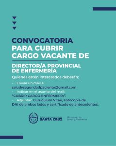 Salud abre convocatoria interna para ocupar cargo de Director Provincial de Enfermería