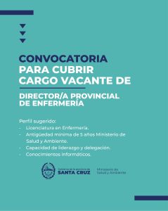 Salud abre convocatoria interna para ocupar cargo de Director Provincial de Enfermería