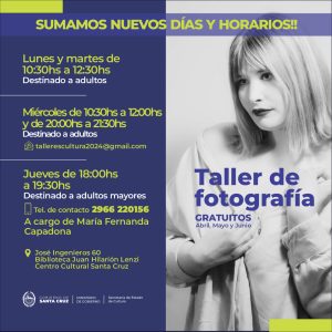 Se suman nuevos días y horarios a los talleres del Centro Cultural Santa Cruz
