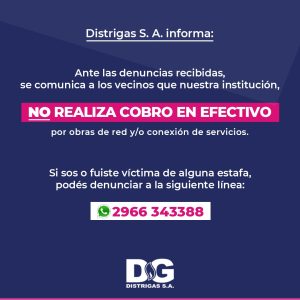 Distrigas S.A. habilitó un número de Whatsapp para efectivizar denuncias por estafas