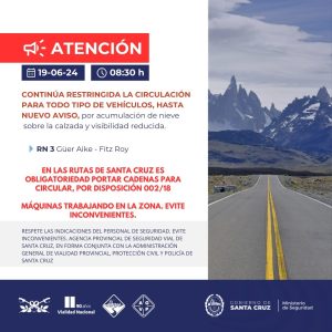 Comité de Prevención de Crisis: No se habilitará la circulación en la Ruta 3 durante la mañana hasta nuevo aviso