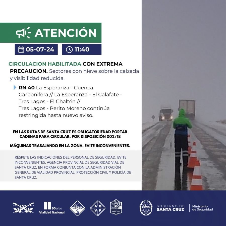 Rutas: Habilitan circulación con extrema precaución y restringen en tramos de Ruta N°40