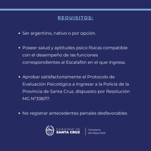 Segundo llamado para la convocatoria de la Escuela de Cadetes de la Policía de Santa Cruz