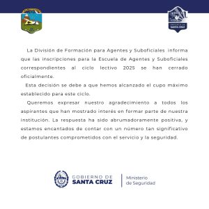 Finalizó la inscripción para Agentes de Policía 2025