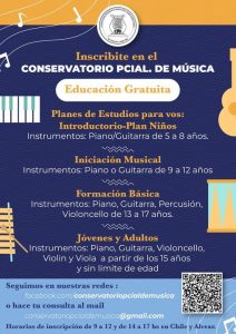 Conservatorio Provincial de Música: el próximo lunes 11 abre las inscripciones al Ciclo Lectivo 2025