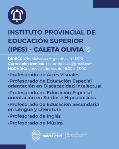 Inscripciones a las ofertas académicas de los institutos de formación docente y técnica de Santa Cruz