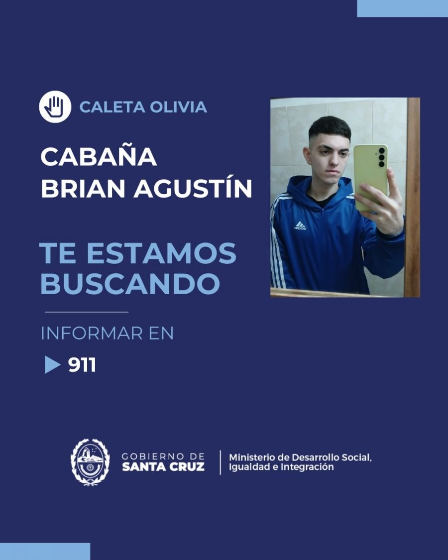 Te estamos buscando: Brian Agustín Cabaña esta extraviado en Caleta Olivia