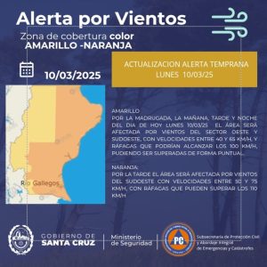 Alerta por fuertes vientos en Santa Cruz: Seguridad realiza tareas preventivas y de contención en toda la provincia
