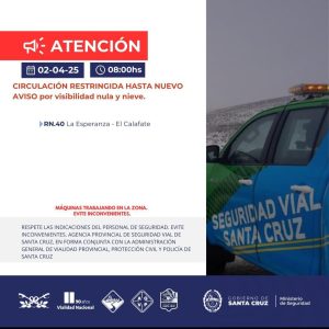 Corte de ruta entre La Esperanza y El Calafate por intensa nevada