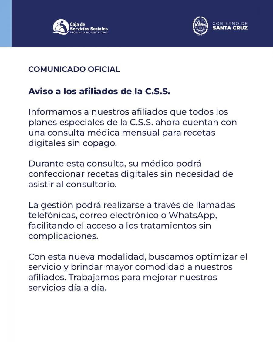 Aviso a los afiliados de la Caja de Servicios Sociales