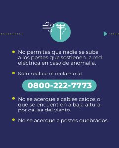 Servicios Públicos brinda recomendaciones a seguir por fuertes vientos
