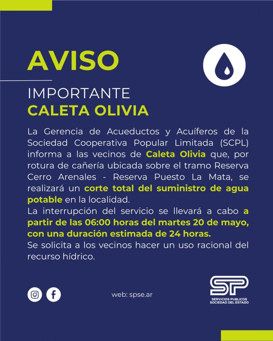 Comunicado de Servicios Públicos para Caleta Olivia