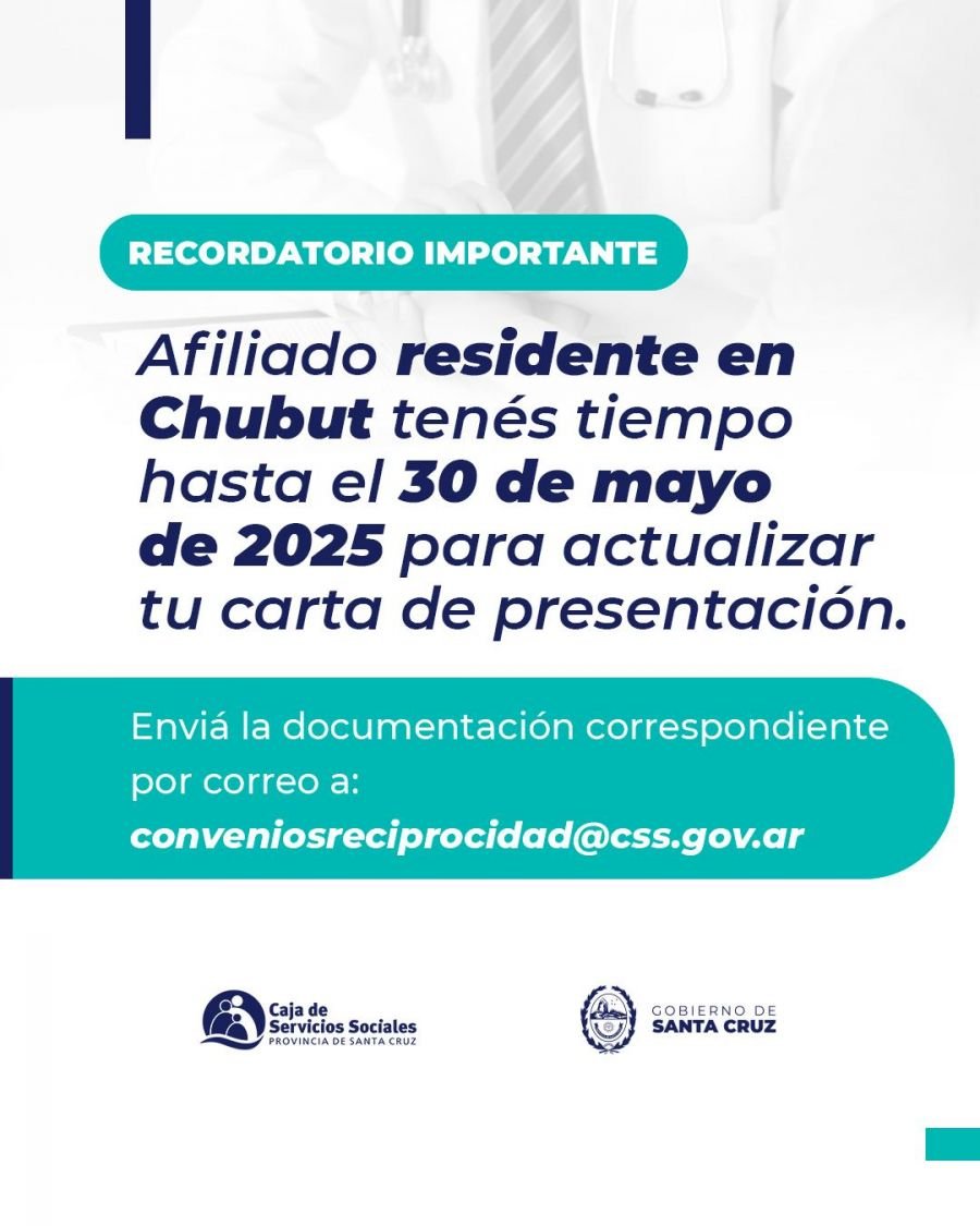 Recordatorio para residentes en Chubut