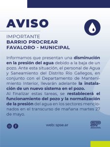 Disminución en la presión de agua en distintos barrios