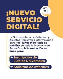 El Registro Civil implementa de manera online la inscripción e informes de Juicios Universales