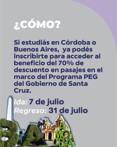 Estudiantes santacruceños podrán viajar con descuento durante el receso invernal