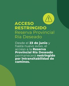 Acceso restringido temporalmente a la Reserva Provincial Ría Deseado por condiciones climáticas adversas