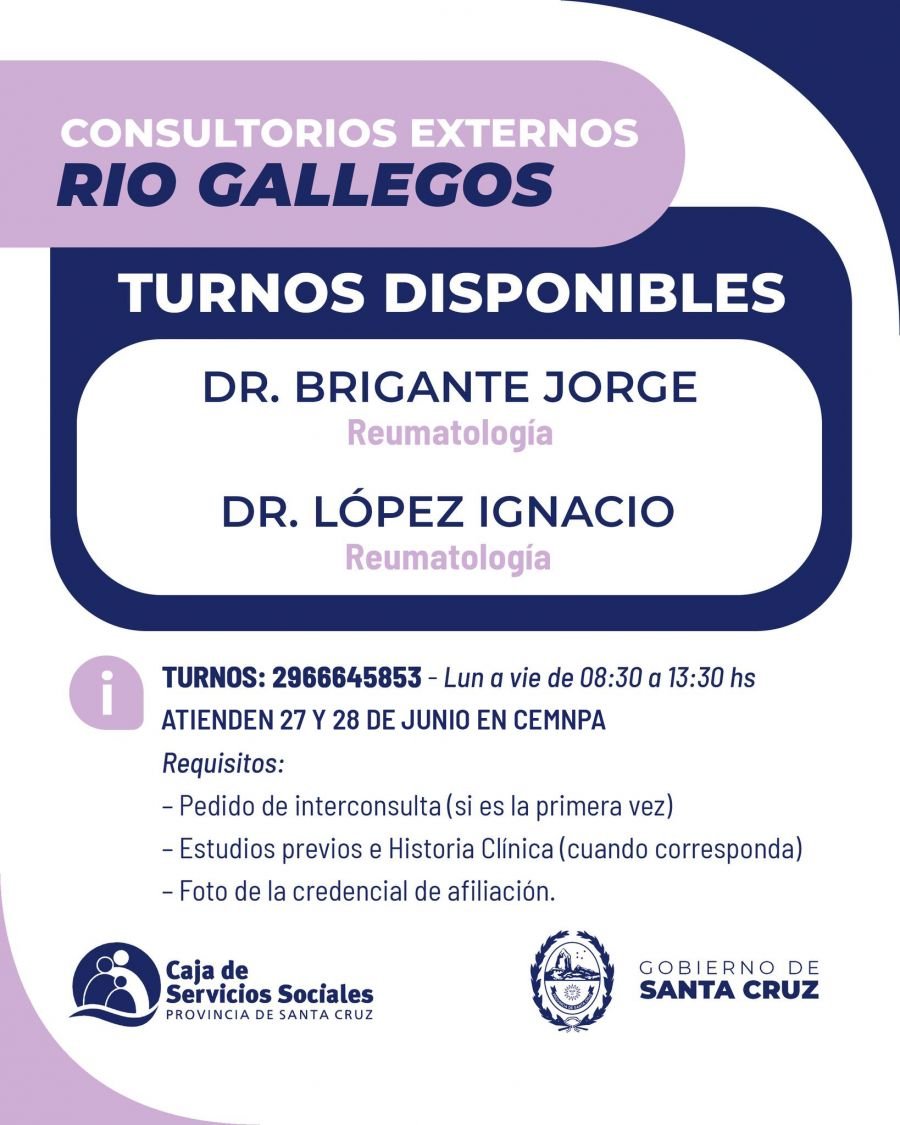 Turnos disponibles para Reumatología en los Consultorios Externos de la Caja de Servicios Sociales