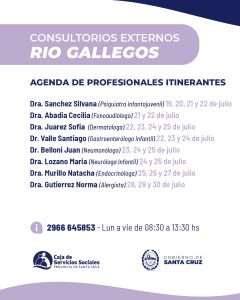 Consultorios Externos de la CSS: Conocé la agenda del mes de julio