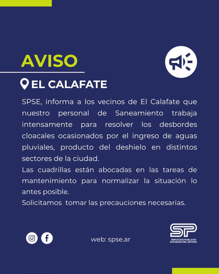 El Calafate: comunicado de Servicios Públicos