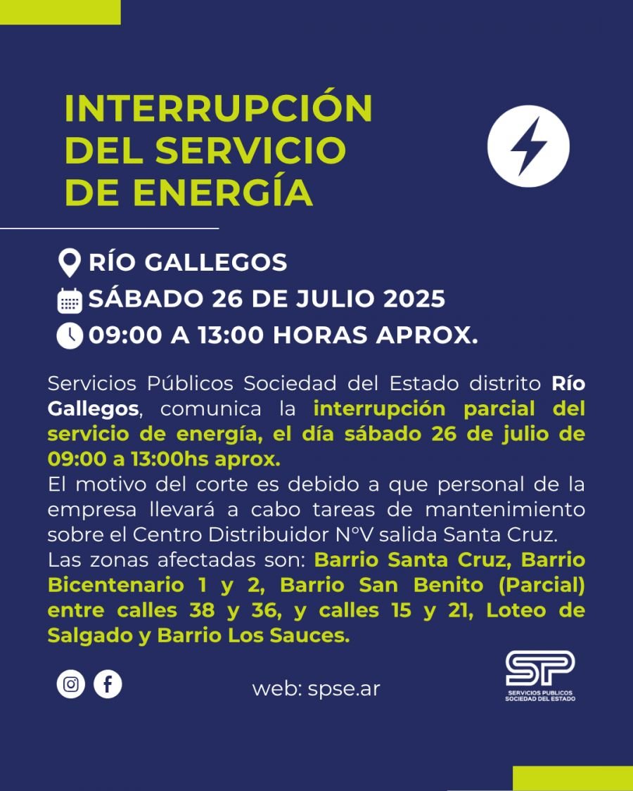 Comunicado de Servicios Públicos para Río Gallegos