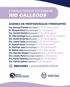 Agosto en los Consultorios Externos de la CSS en Caleta Olivia y Río Gallegos