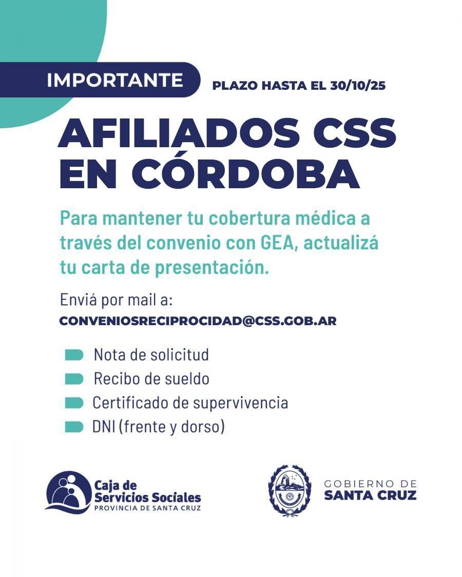 Actualización obligatoria de carta de presentación para afiliados residentes en Córdoba