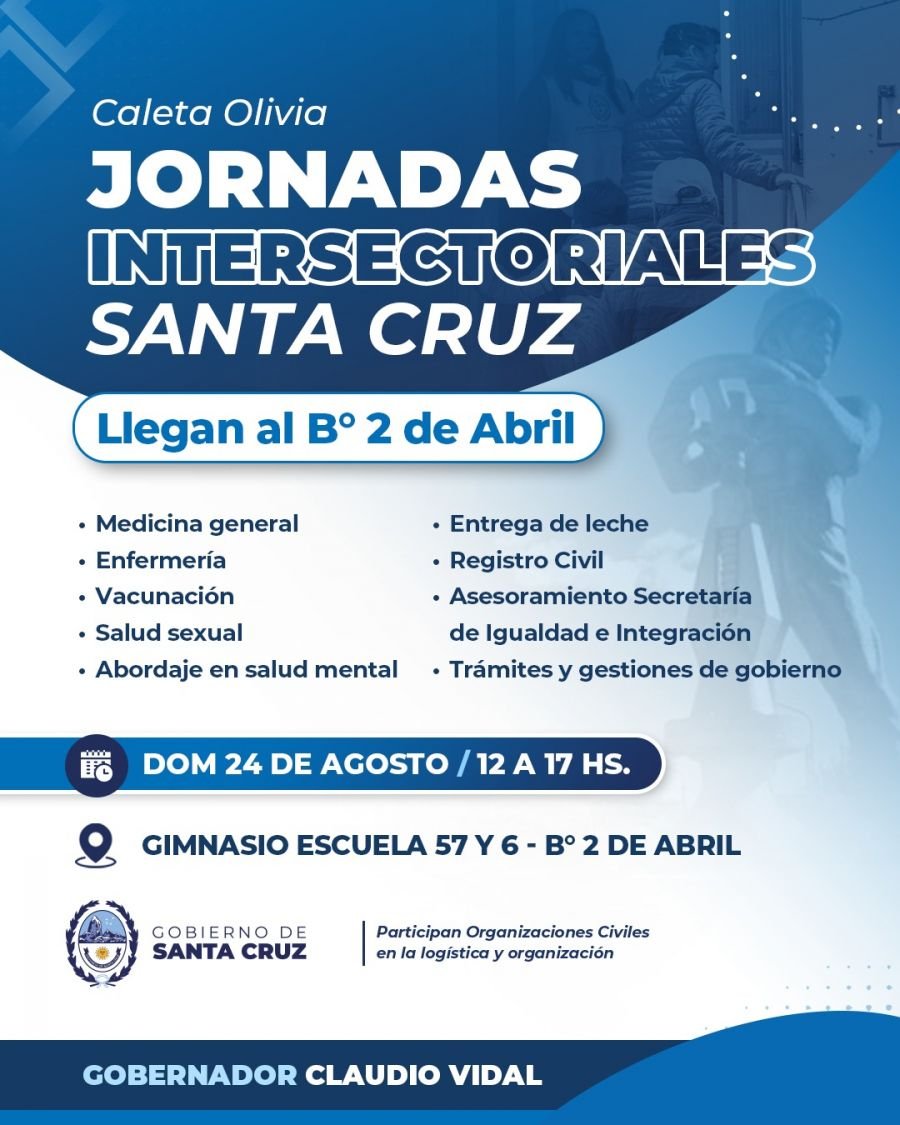 Domingo 24 de Agosto: Llegan las Jornadas Intersectoriales a Caleta Olivia