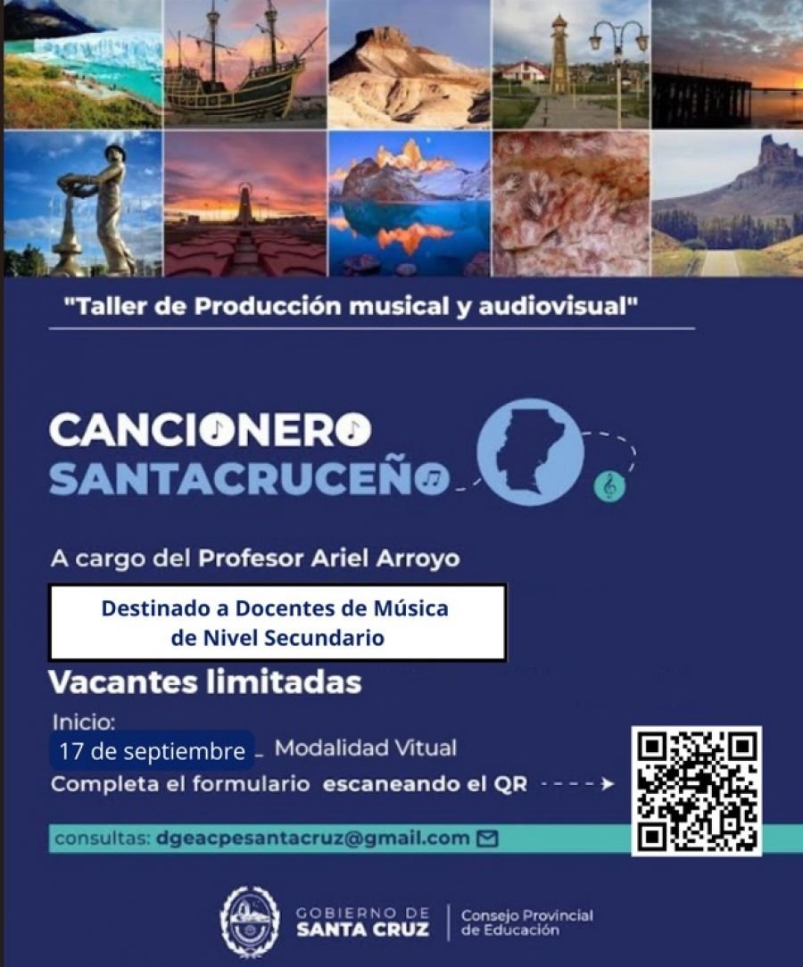 Educación invita al taller de producción musical y audiovisual Cancionero Santacruceño