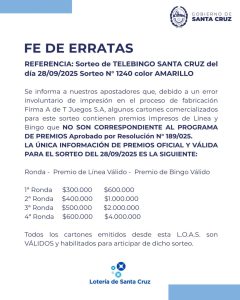 Comunicado de Lotería de Santa Cruz