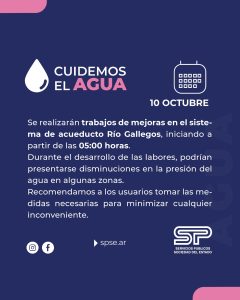 Servicios Públicos realizará trabajos de mejora en el acueducto de Río Gallegos