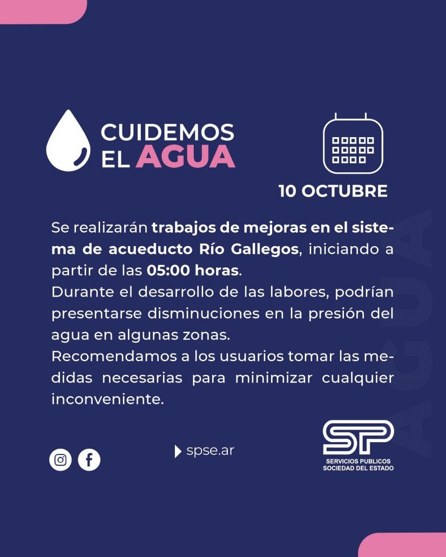 Servicios Públicos realizará trabajos de mejora en el acueducto de Río Gallegos